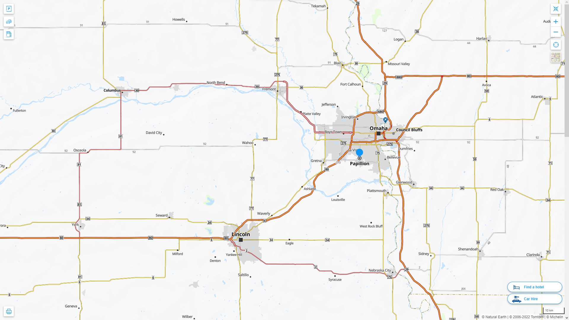Papillion Nebraska Highway and Road Map